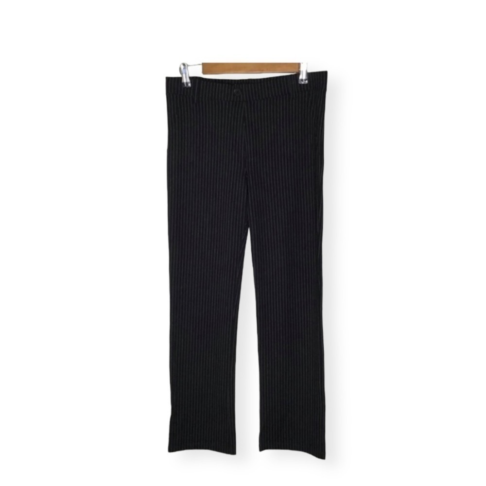 Betabrand Straight-Leg Classic Dress Pant Yoga Pants in Black & White Pinstripes